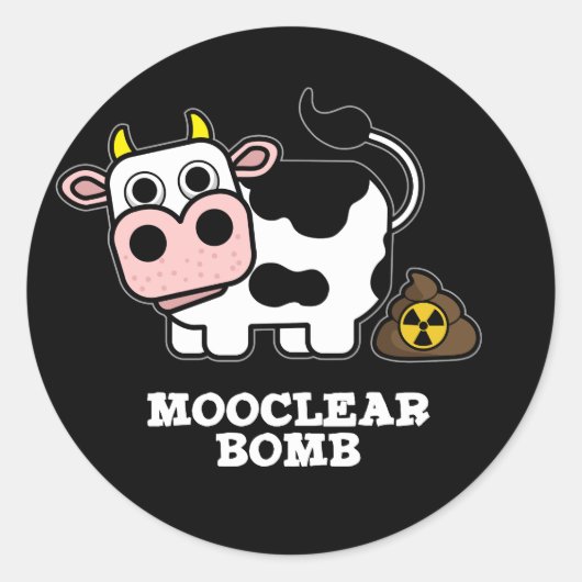 Mooclear Bomb Funny Koe Pun Dark BG Ronde Sticker (Voorkant)