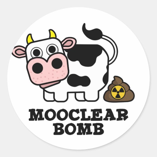 Mooclear Bomb Funny Koe Pun Ronde Sticker (Voorkant)