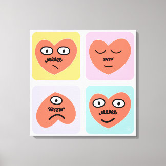 Mood Hearts - Vier verschillende gezichten Canvas Afdruk