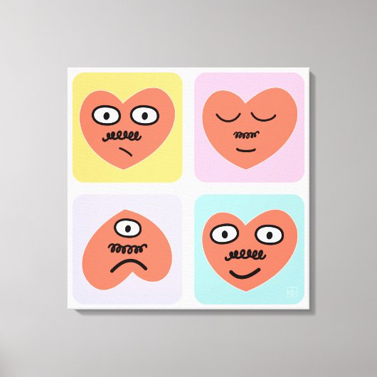 Mood Hearts - Vier verschillende gezichten Canvas Afdruk (Voorkant)
