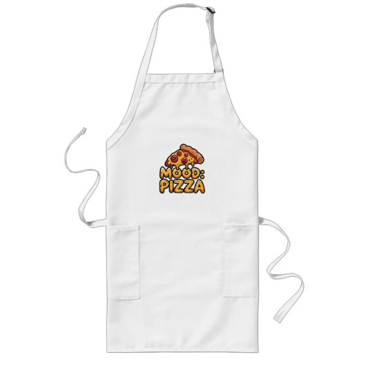 Mood: Pizza - Leuke Cartoon Slice met Happy Toppin Lang Schort (Voorkant)
