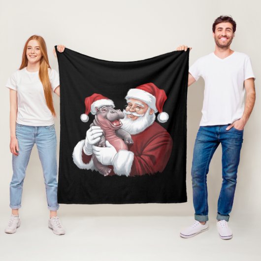 Moodeng Christmas Funny  Santa Claus Fleece Deken (In situ)