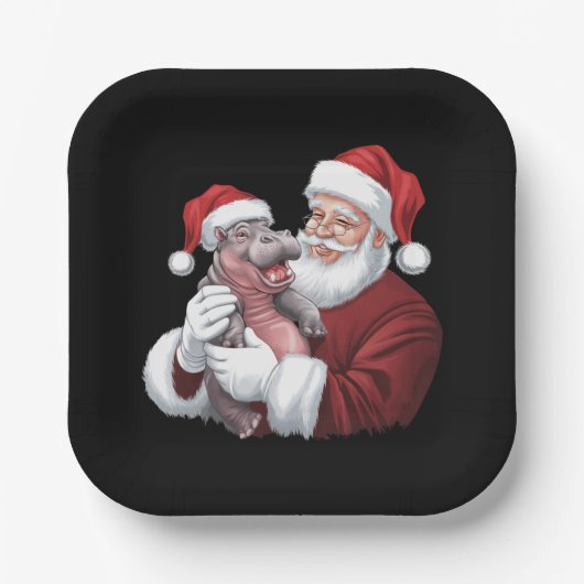 Moodeng Christmas Funny  Santa Claus Papieren Bordje (Voorkant)