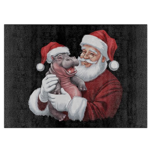 Moodeng Christmas Funny  Santa Claus Snijplank (Voorkant)