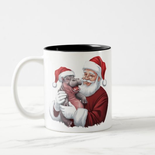 Moodeng Christmas Funny  Santa Claus Tweekleurige Koffiemok (Links)