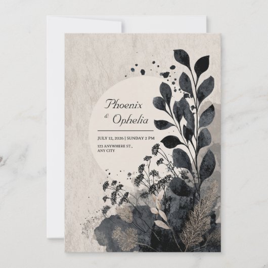 Moody Abstract Foliage Wedding Kaart (Voorkant)