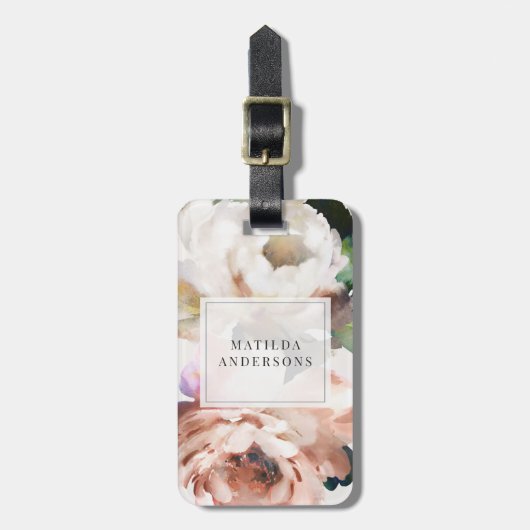 Moody acrylle florale peony elegant gepersonalisee bagagelabel (Voorkant verticaal)