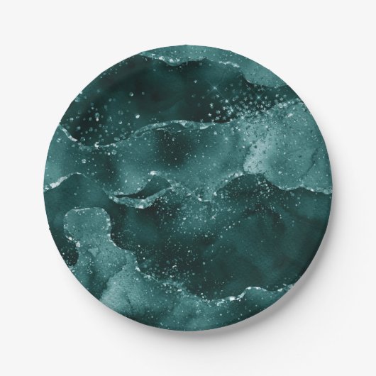 Moody Agate | Blauwgroen Groene Malachiet Rijke Je Papieren Bordje (Voorkant)