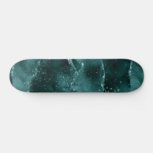 Moody Agate | Blauwgroen Groene Malachiet Rijke Je Persoonlijk Skateboard (Horizontaal)