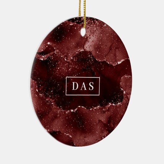 Moody Agate | Henna bloed rode granaat monogram Keramisch Ornament (Rechts)