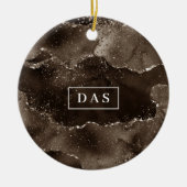Moody Agate | Koffie Bruin Gouden Brons Monogram Keramisch Ornament (Voorkant)