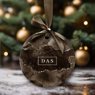 Moody Agate Koffie Bruin Gouden Brons Monogram Keramisch Ornament
