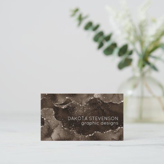 Moody Agate | Koffie Bruin Gouden Brons Taupe Visitekaartje (Staand voorkant)