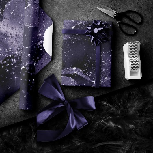 Moody Agate | Midnight Indigo Deep Paarse Glam Cadeaupapier