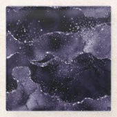 Moody Agate | Midnight Indigo Deep Paarse Glam Glazen Onderzetter (Voorkant)