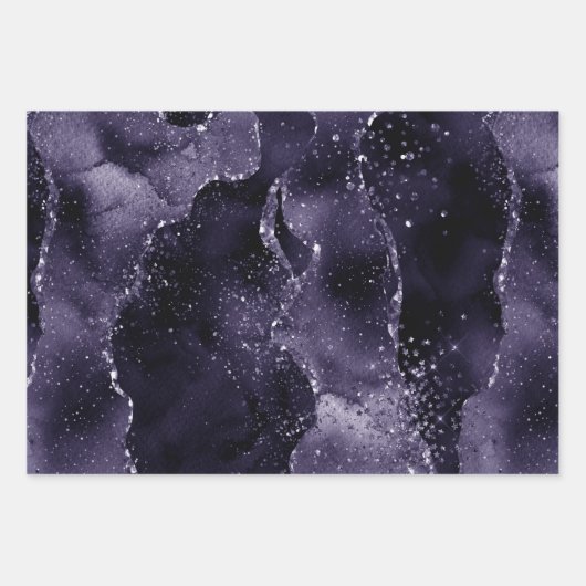 Moody Agate | Midnight Indigo Deep Paarse Glam Inpakpapier Vel (Voorkant)