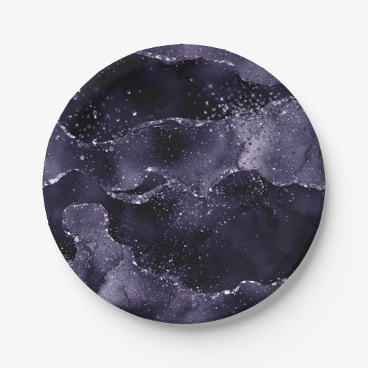 Moody Agate | Midnight Indigo Deep Paarse Glam Papieren Bordje (Voorkant)