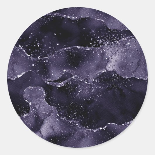 Moody Agate | Midnight Indigo Deep Paarse Glam Ronde Sticker (Voorkant)