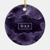 Moody Agate | Midnight Indigo Deep Paarse Monogram Keramisch Ornament (Voorkant)