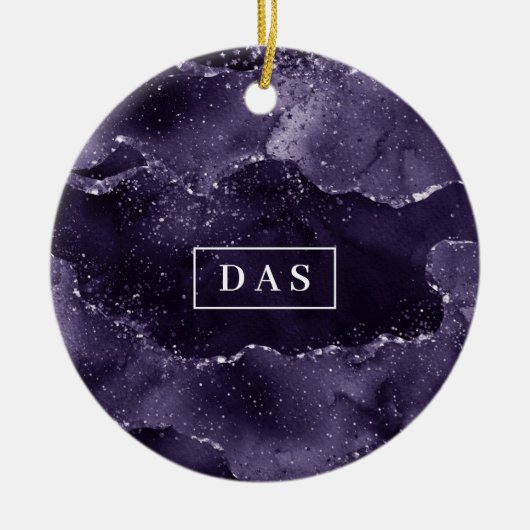 Moody Agate | Midnight Indigo Deep Paarse Monogram Keramisch Ornament (Voorkant)