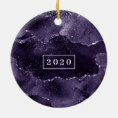 Moody Agate | Midnight Indigo Deep Paarse Monogram Keramisch Ornament (Achterkant)