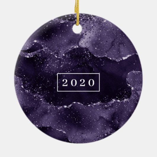 Moody Agate | Midnight Indigo Deep Paarse Monogram Keramisch Ornament (Achterkant)