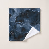 Moody Agate | Navy Denim Steel Blue Faux Glitter Bad Handdoek (Wasdoekje)