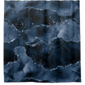 Moody Agate | Navy Denim Steel Blue Faux Glitter Douchegordijn (Voorkant)