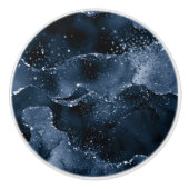 Moody Agate | Navy Denim Steel Blue Faux Glitter Keramische Knop (Voorkant)