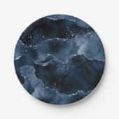 Moody Agate | Navy Denim Steel Blue Faux Glitter Papieren Bordje (Voorkant)