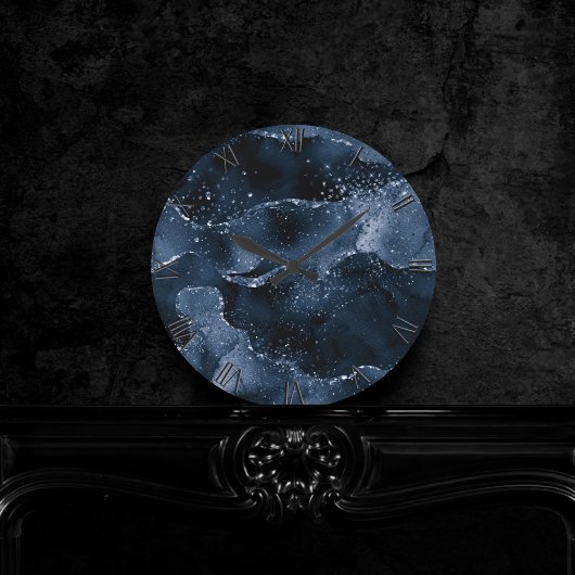 Moody Agate | Navy Denim Steel Blue Faux Glitter Ronde Klok