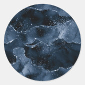 Moody Agate | Navy Denim Steel Blue Faux Glitter Ronde Sticker (Voorkant)