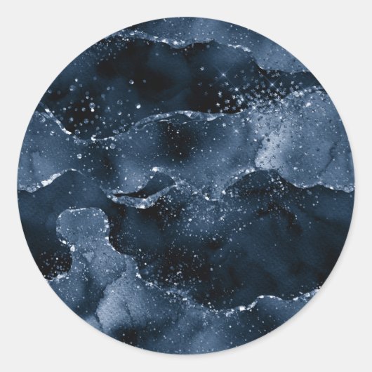 Moody Agate | Navy Denim Steel Blue Faux Glitter Ronde Sticker (Voorkant)