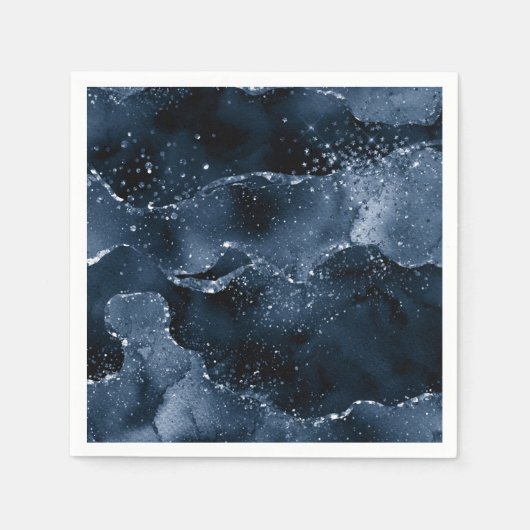 Moody Agate | Navy Denim Steel Blue Faux Glitter Servet (Voorkant)