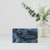 Moody Agate | Navy Denim Steel Blue Faux Glitter Visitekaartje (Staand voorkant)