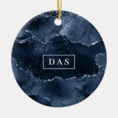 Moody Agate | Navy Denim Steel Blue Monogram Keramisch Ornament (Voorkant)