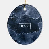 Moody Agate | Navy Denim Steel Blue Monogram Keramisch Ornament (Links)