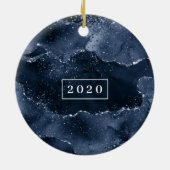 Moody Agate | Navy Denim Steel Blue Monogram Keramisch Ornament (Achterkant)