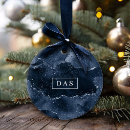 Moody Agate | Navy Denim Steel Blue Monogram Keramisch Ornament