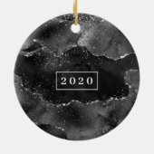 Moody Agate | Onyx Zwart Zilver Gothic Glam Monogr Keramisch Ornament (Achterkant)