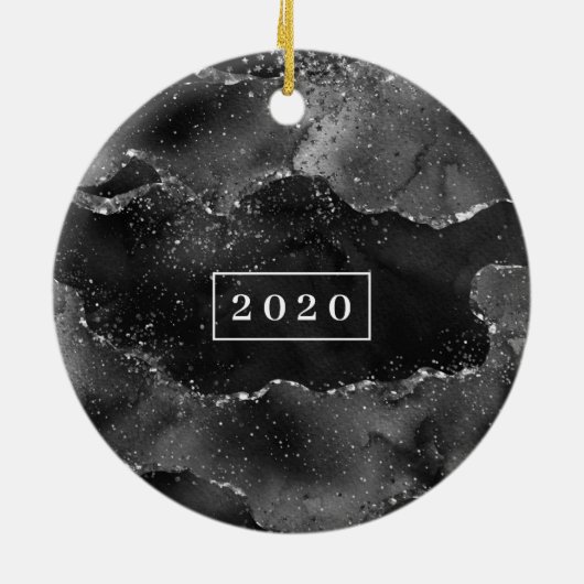 Moody Agate | Onyx Zwart Zilver Gothic Glam Monogr Keramisch Ornament (Achterkant)