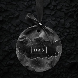 Moody Agate | Onyx Zwart Zilver Gothic Glam Monogr Keramisch Ornament