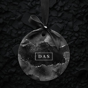 Moody Agate   Onyx Zwart Zilver Gothic Glam Monogr Keramisch Ornament