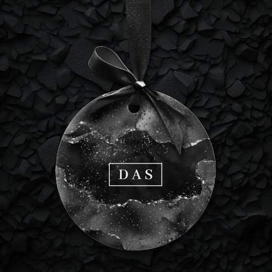 Moody Agate | Onyx Zwart Zilver Gothic Glam Monogr Keramisch Ornament