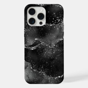 Moody Agate Onyx Zwart Zilver Vampy Goth Glitter iPhone 15 Pro Max Case