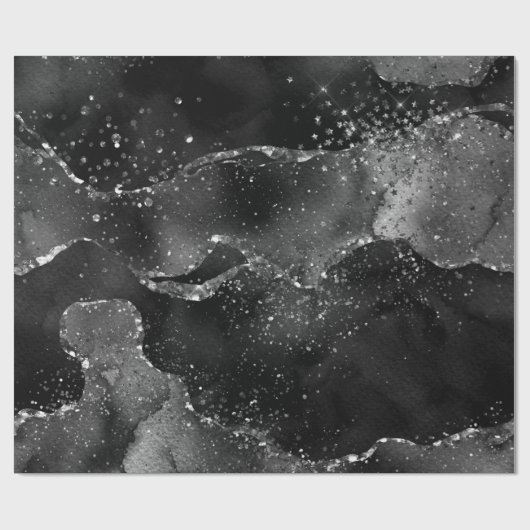 Moody Agate | Onyx Zwart Zilver Vampy Gothic Glitt Cadeaupapier (Vlak)