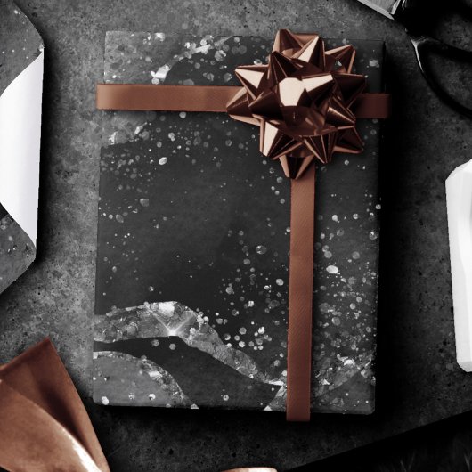 Moody Agate | Onyx Zwart Zilver Vampy Gothic Glitt Cadeaupapier