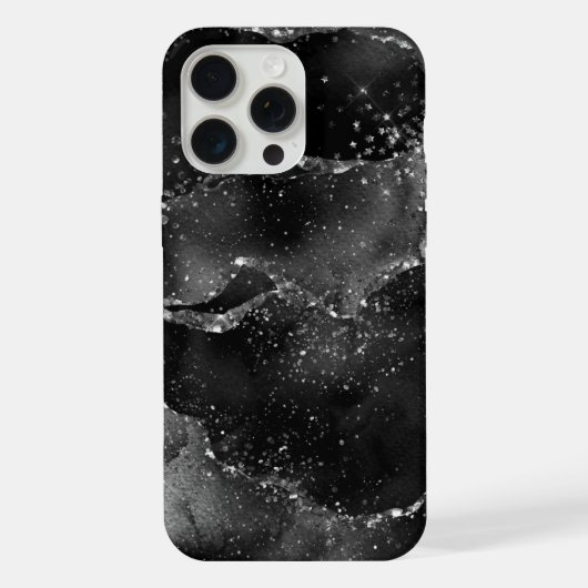 Moody Agate | Onyx Zwart Zilver Vampy Gothic Glitt iPhone Hoesje (Achterkant)