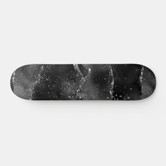 Moody Agate | Onyx Zwart Zilver Vampy Gothic Glitt Persoonlijk Skateboard (Horizontaal)