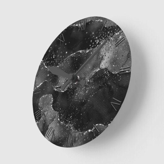 Moody Agate | Onyx Zwart Zilver Vampy Gothic Glitt Ronde Klok (Hoek)